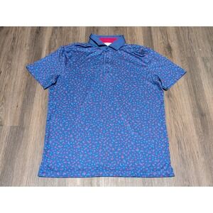 Redvanly Mens Polo Shirt Blue Herrick Floral Print‎ Golf Athletic Medium (READ!)